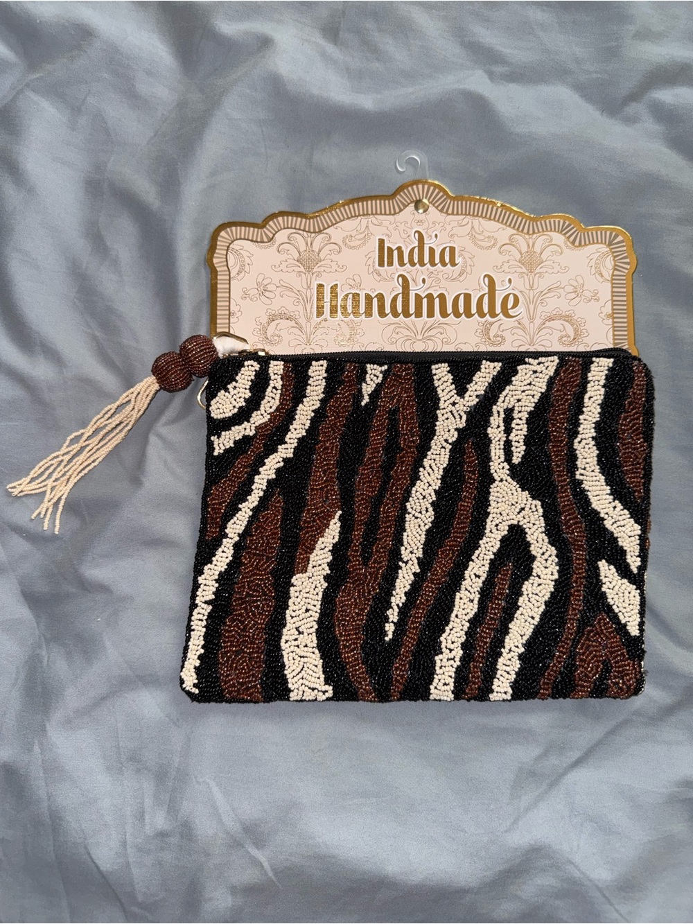Zebra Print Beaded Zipper Pouch New with Tagd